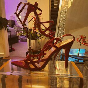 Red Patent Leather Strappy Stiletto High Heel Sandals